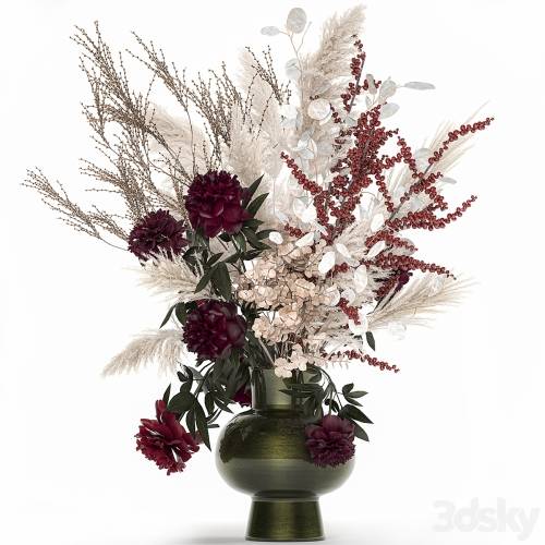 '3dsky Pro - Bouquet 235. Dried flowers, pampas grass, moonflower, branches, reeds, luxury vase, decor, white, peony, Ilex, Holly, SOLIDAGO' '3dsky Pro - Bouquet 235. Dried flowers, pampas grass, moonflower, branches, reeds, luxury vase, decor, white, peony, Ilex, Holly, SOLIDAGO'