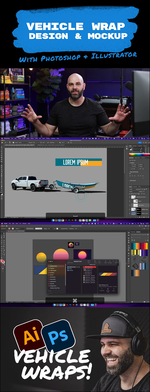 Design Vinyl Wraps and Realistic Mockups for Vehicles in Adobe Photoshop and Illustrator