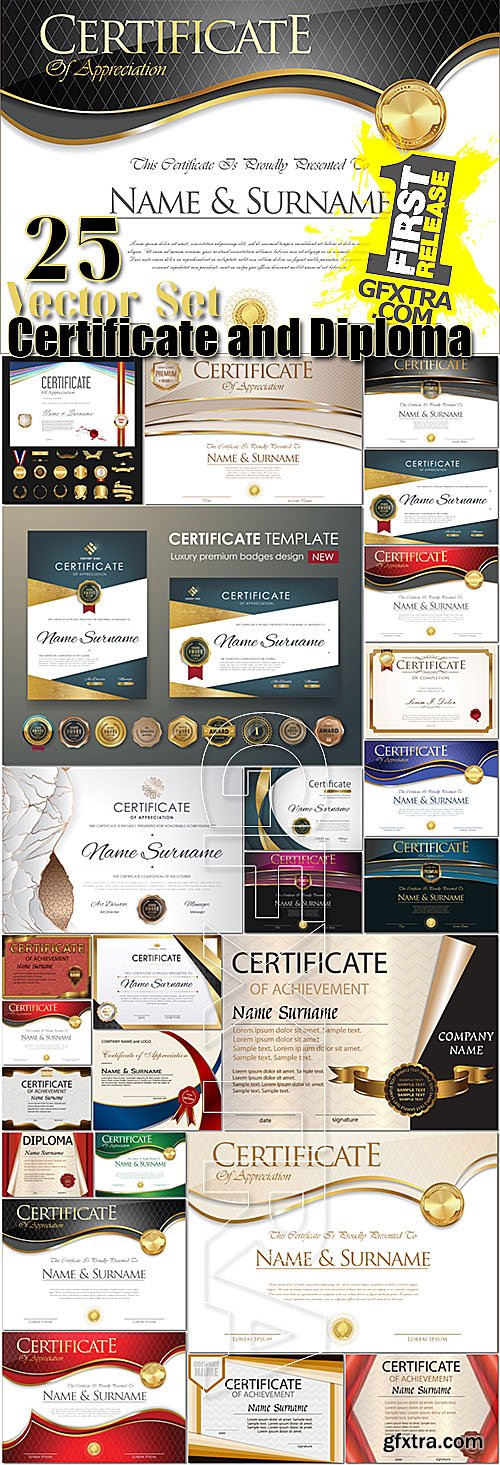 Certificate and Diploma Vector 25 Set