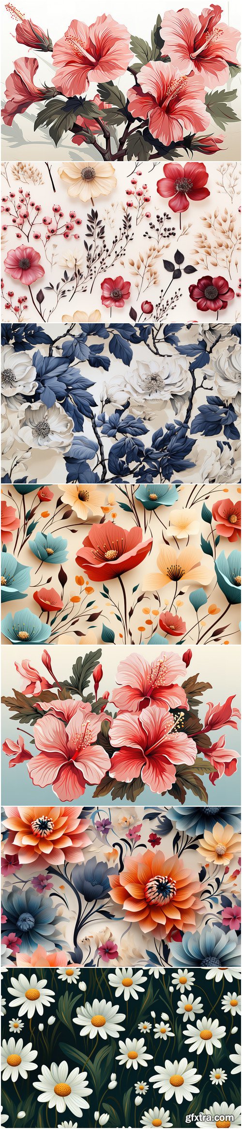 Painting flowers pattern vector 25 set