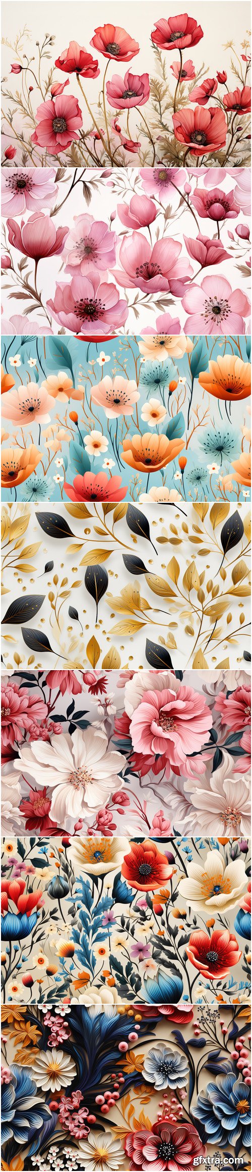 Painting flowers pattern vector 25 set