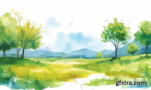 Watercolor Summer Backgrounds in Vectors 25xEPS