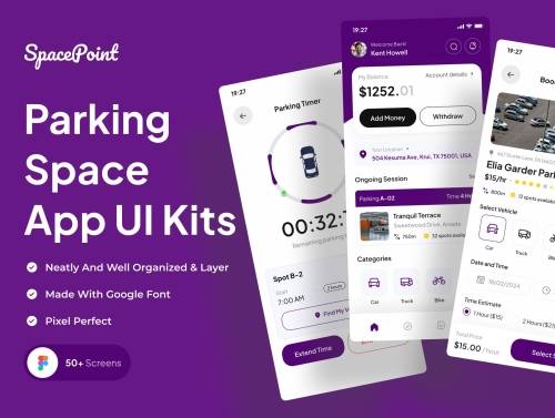 'SpacePoint - Parking Space Booking App UI Kits' 'SpacePoint - Parking Space Booking App UI Kits'