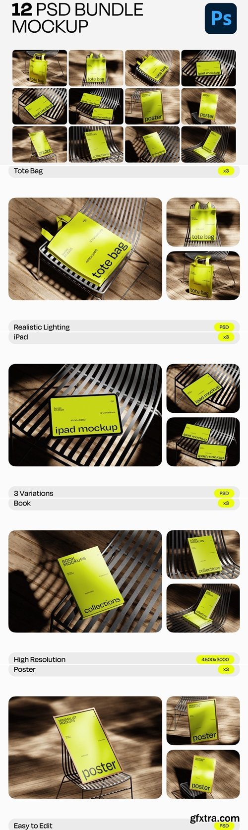 Gumroad - Minimalist Mockup Bundle - 12 PSD Chair Scene Collection