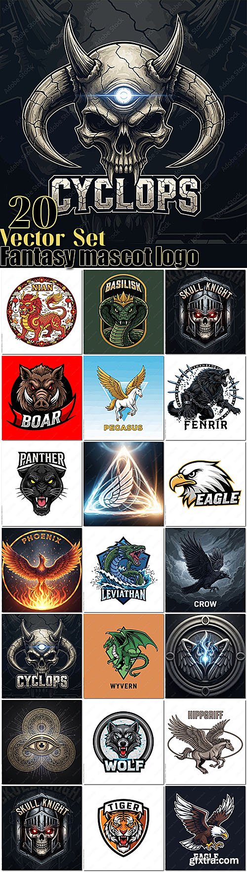 Animals,fantasy 20 mascot logo vector illustration