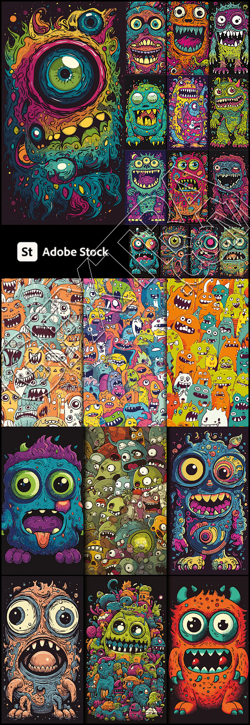 Abstract Cute Monster Patterns 93xAI
