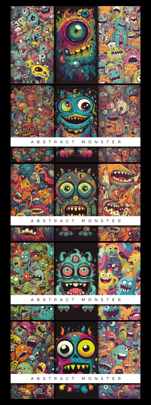 Abstract Cute Monster Patterns 93xAI