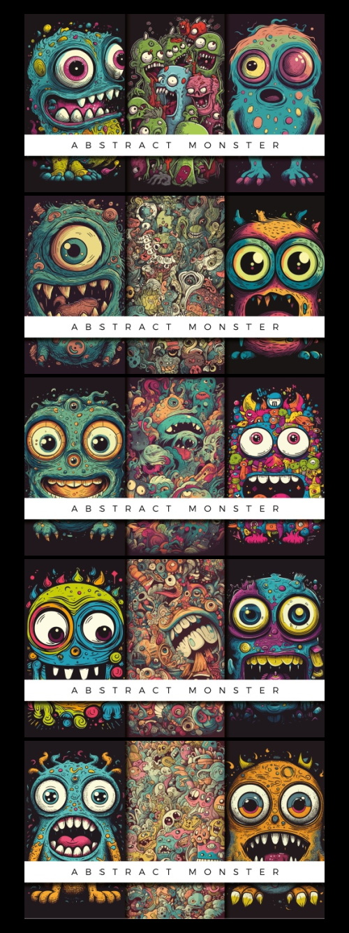 Abstract Cute Monster Patterns 93xAI