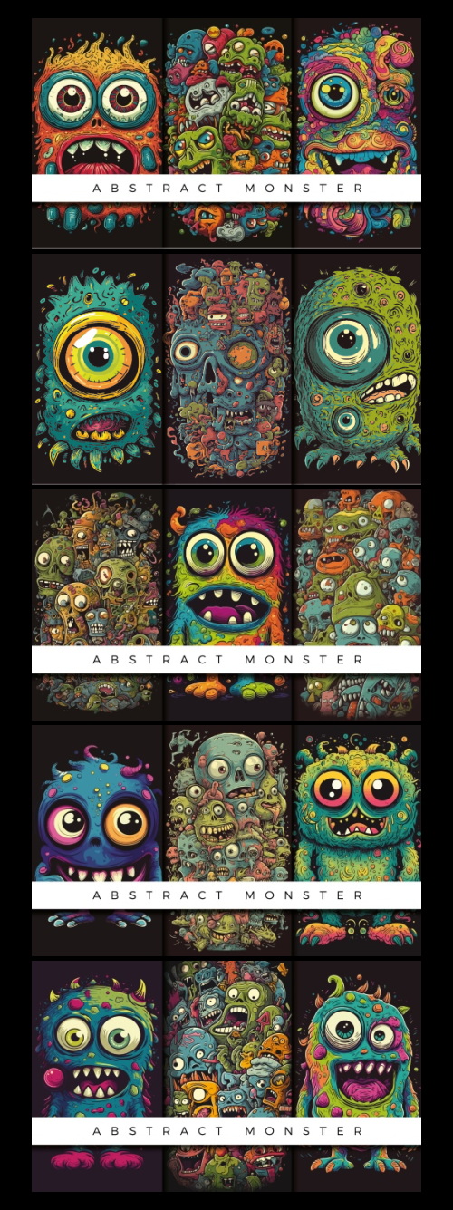 Abstract Cute Monster Patterns 93xAI