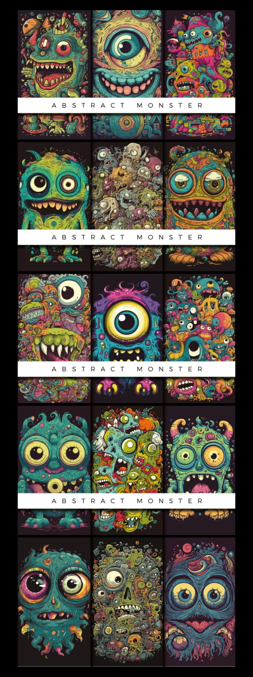 Abstract Cute Monster Patterns 93xAI