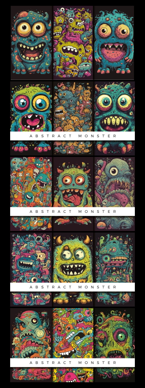 Abstract Cute Monster Patterns 93xAI
