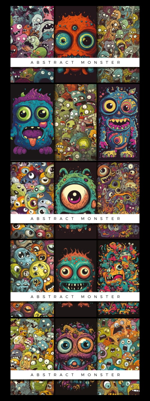 Abstract Cute Monster Patterns 93xAI