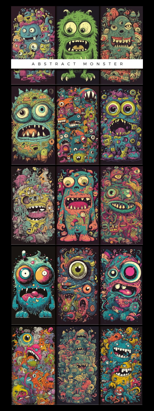 Abstract Cute Monster Patterns 93xAI