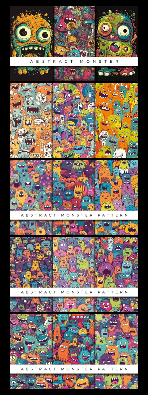 Abstract Cute Monster Patterns 93xAI