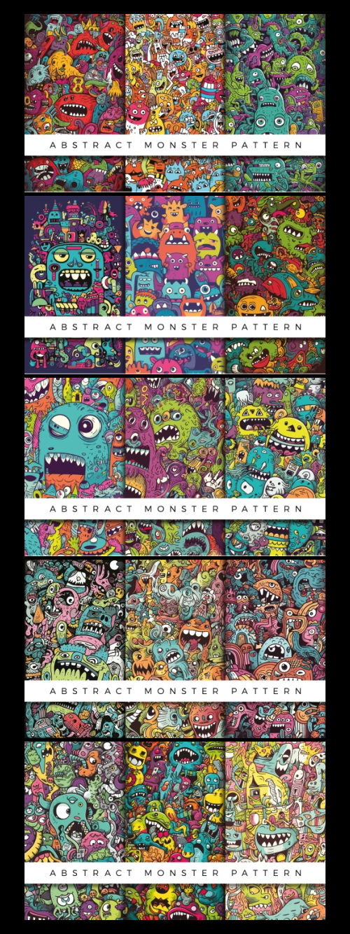 Abstract Cute Monster Patterns 93xAI