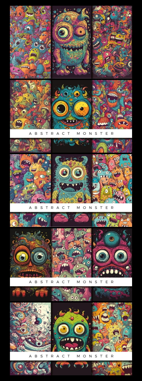 Abstract Cute Monster Patterns 93xAI