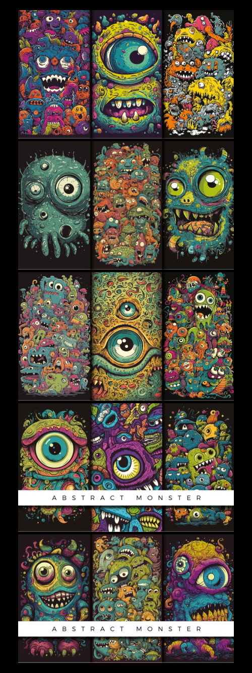 Abstract Cute Monster Patterns 93xAI