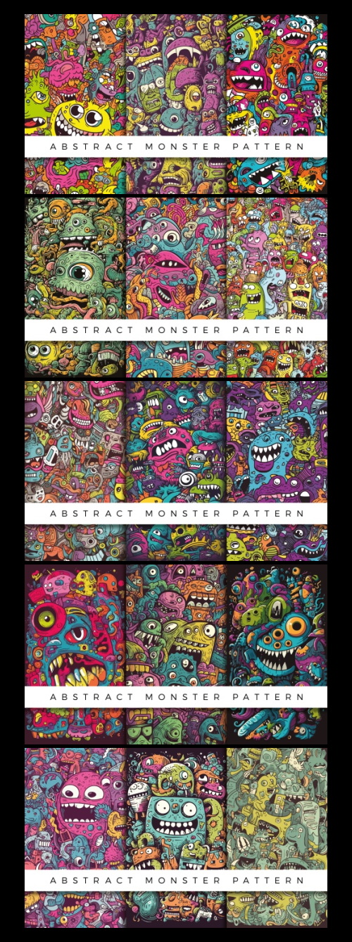Abstract Cute Monster Patterns 93xAI