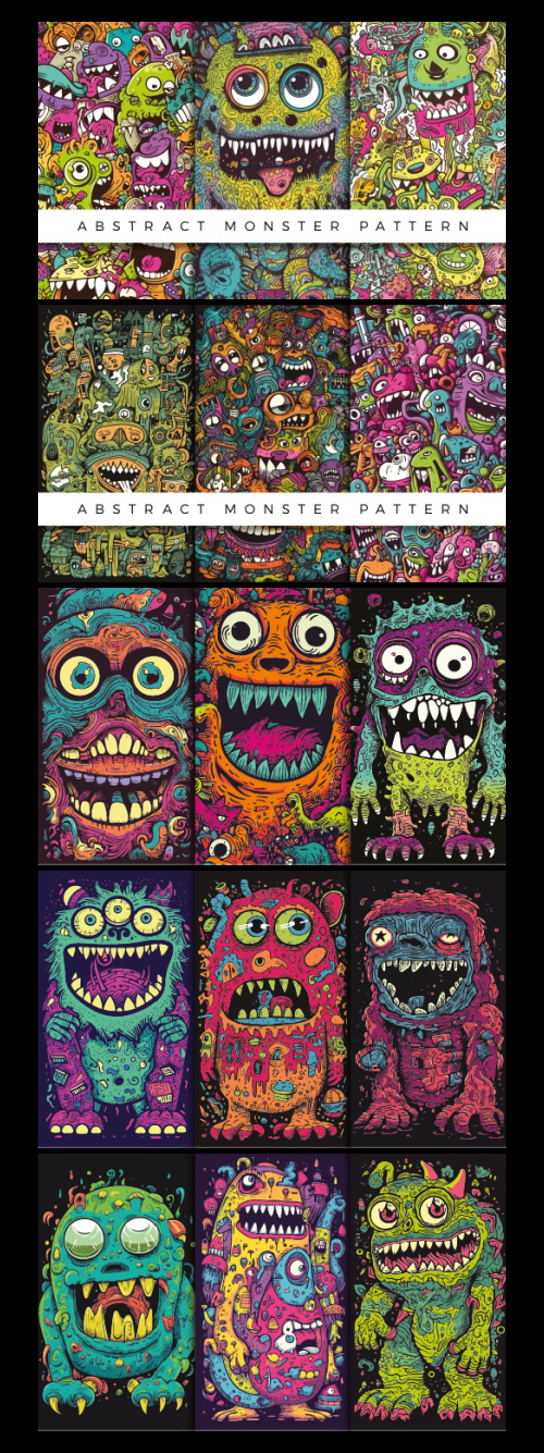 Abstract Cute Monster Patterns 93xAI