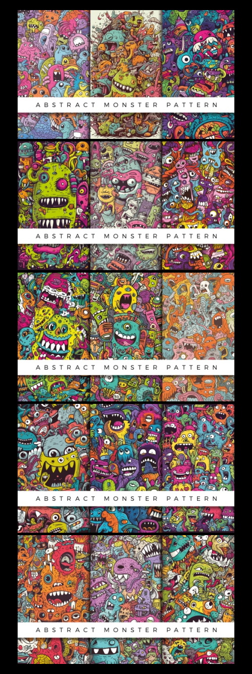Abstract Cute Monster Patterns 93xAI