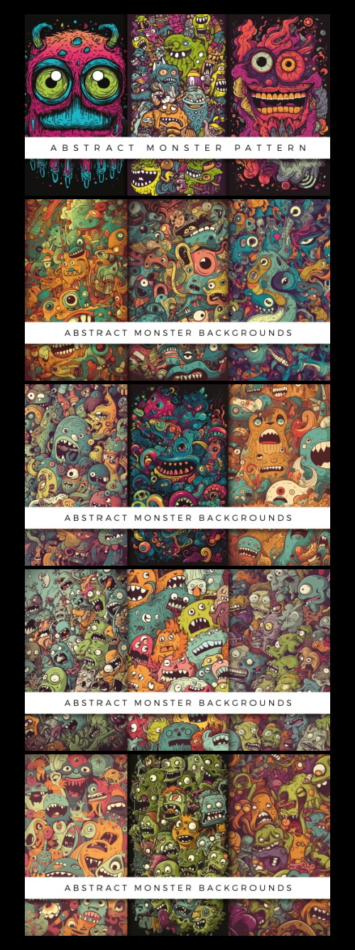 Abstract Cute Monster Patterns 93xAI
