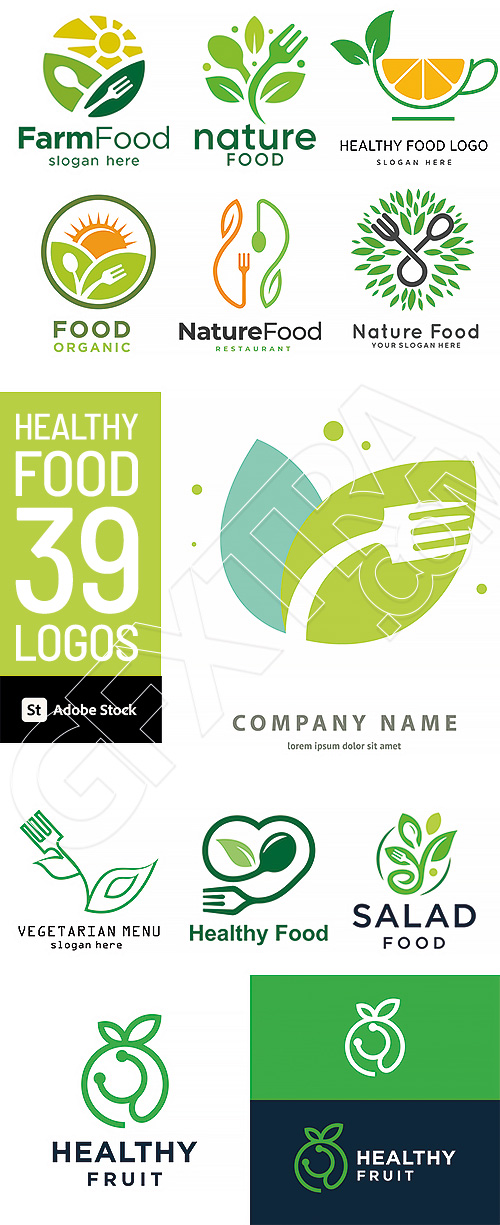 Healthy Food 39 Logos AI Vectors