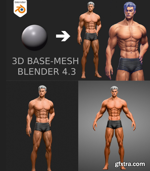 Gumroad - Flycat - 3D Male Body Base-Mesh Modeling - Blender 4.3