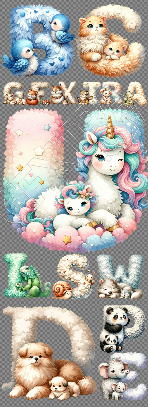 Mom Animal and Baby PNG Alphabet 27xPNG