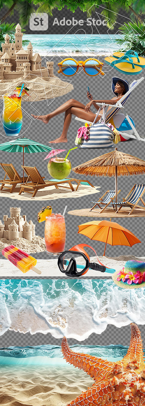 Seaside Backgrounds and Beach Items 22xPNG