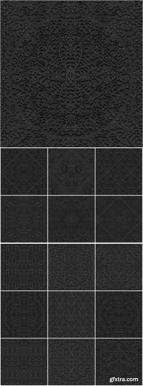 Black 3D Effect Backgrounds with Patterns 16xEPS