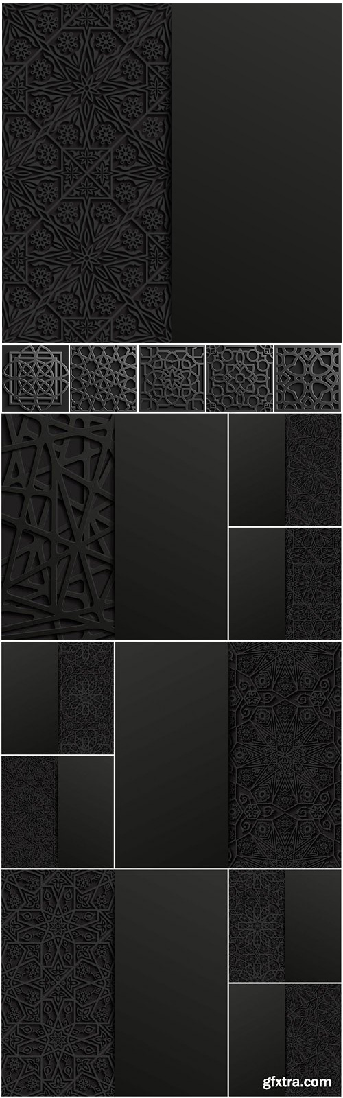 Black Vector Backgrounds with Oriental Patterns 15xEPS