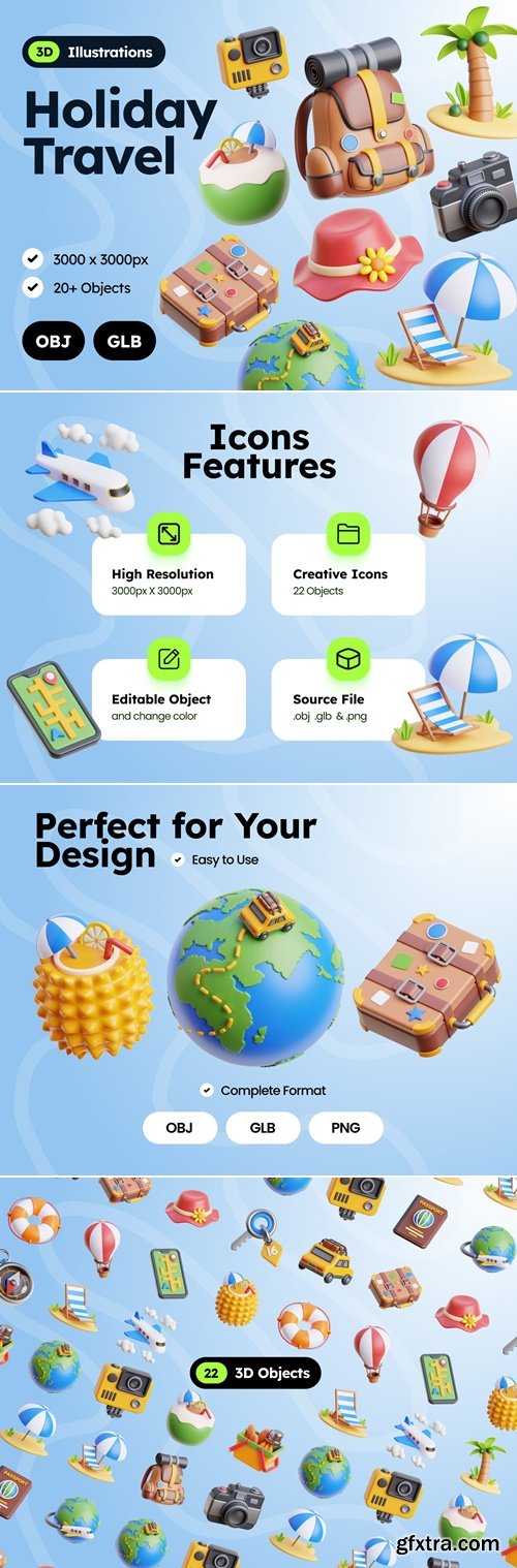 3D Holiday Travel Icons