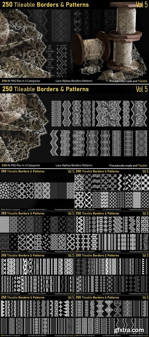 Artstation - 250 Alphas-Tileable Borders&Patterns-Vol5