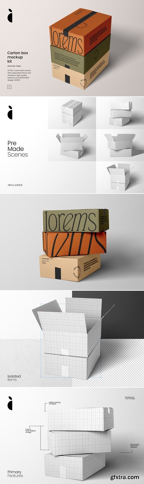 CreativeMarket - Realistic Carton Box Mockup Kit 286329476