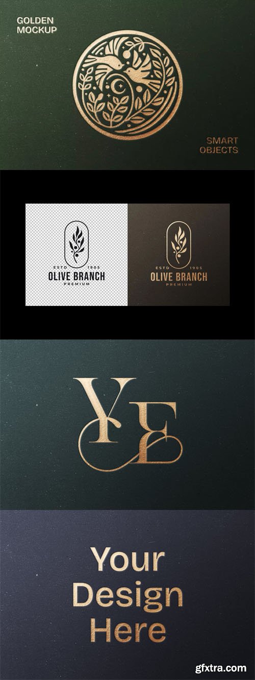 Golden Pressed Logo PSD Mockup Template