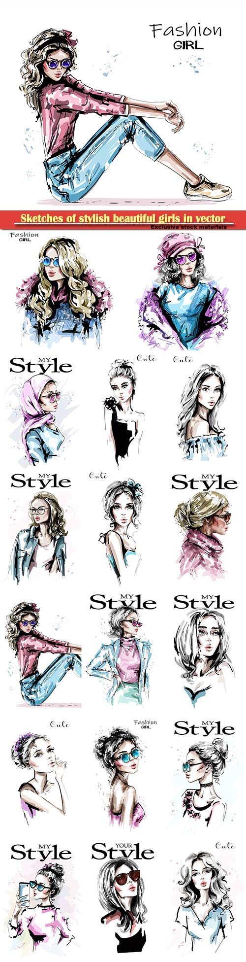 Sketches of Stylish Beautiful Girls 17xEPS