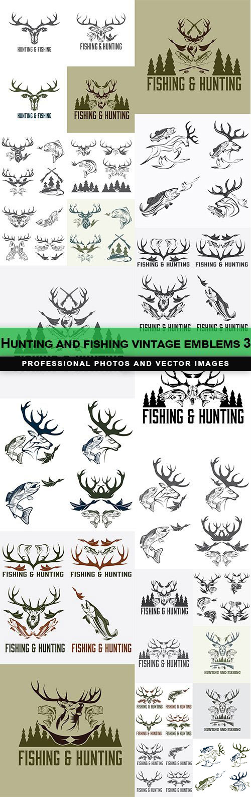 Hunting and Fishing Vintage Emblems #3, 25xEPS