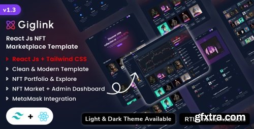 Themeforest - Giglink - React Js NFT Marketplace Landing + Admin Dashboard Template (React Js + Tailwind CSS) 46277982 v1.3