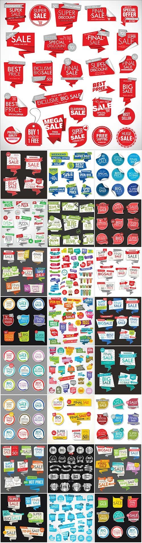 Modern Sale Banners &amp; Labels Vector Collection #4, 25xEPS