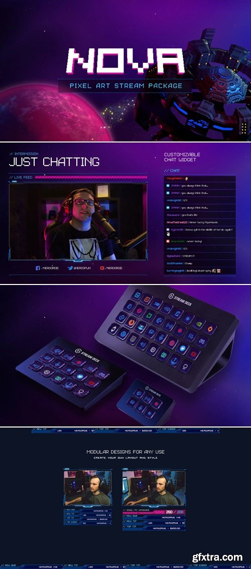 Nerd or Die - Nova - Pixel Art Stream Package After Effects Template