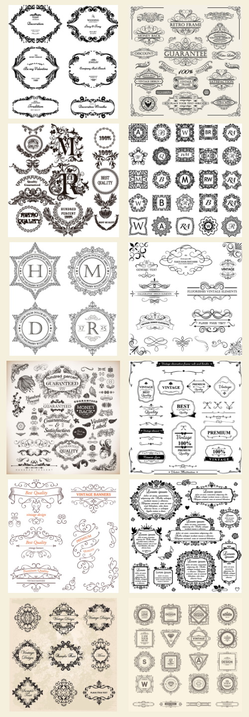 Ornamental Vintage Labels, Borders &amp; Design Elements 181xAI