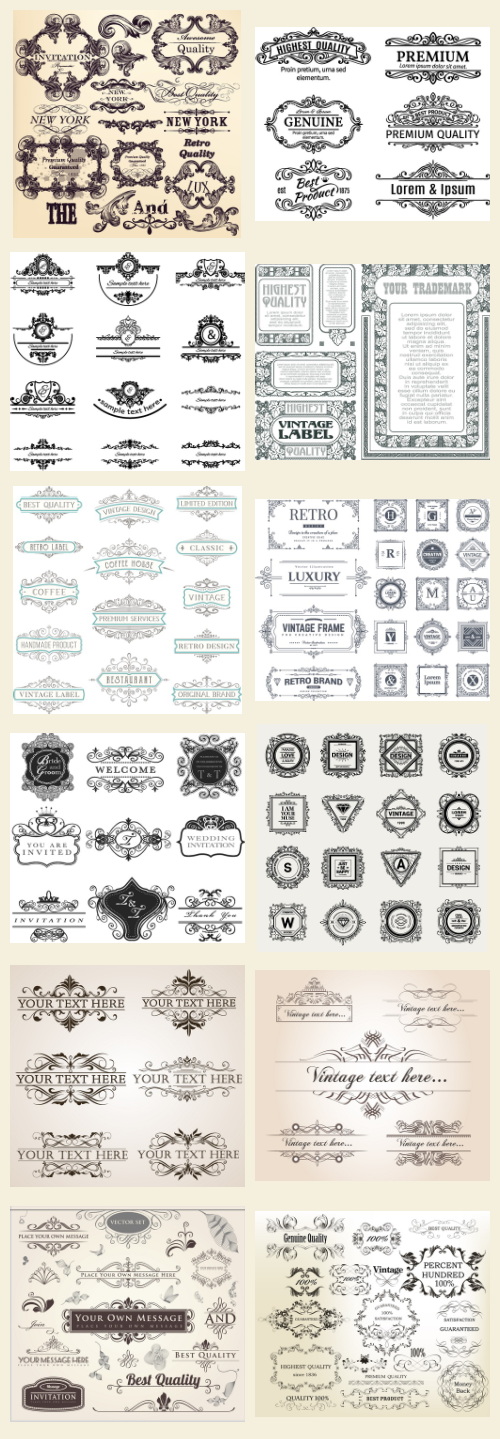 Ornamental Vintage Labels, Borders &amp; Design Elements 181xAI