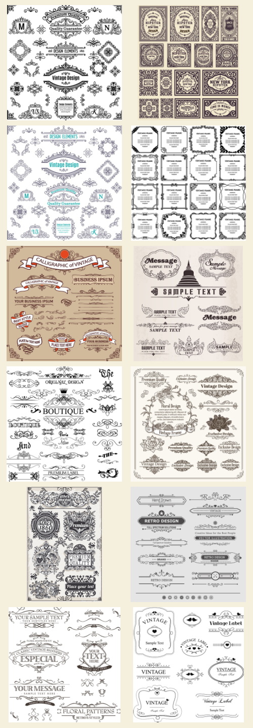Ornamental Vintage Labels, Borders &amp; Design Elements 181xAI