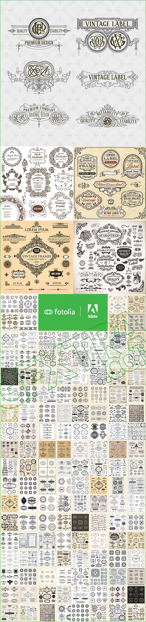 Ornamental Vintage Labels, Borders &amp; Design Elements 181xAI