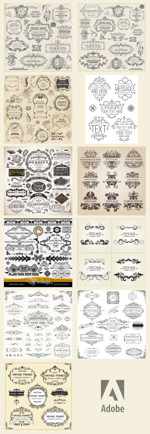 Ornamental Vintage Labels, Borders &amp; Design Elements 181xAI