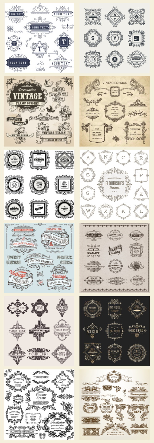 Ornamental Vintage Labels, Borders &amp; Design Elements 181xAI