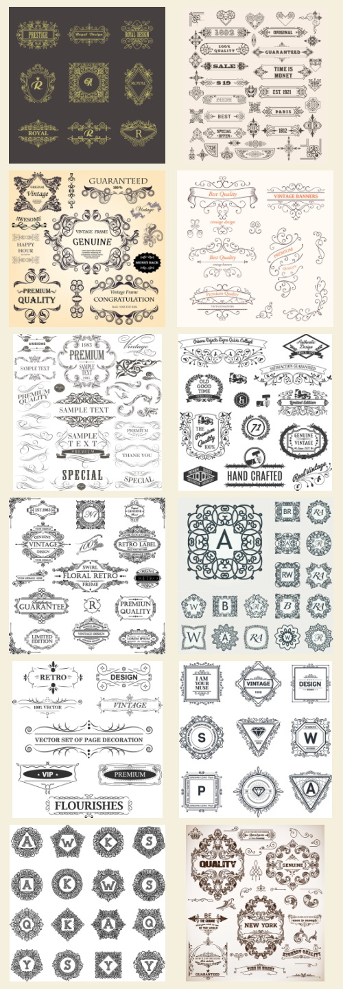 Ornamental Vintage Labels, Borders &amp; Design Elements 181xAI