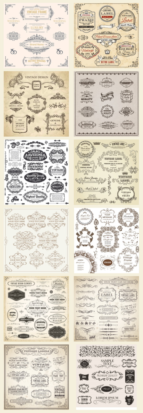 Ornamental Vintage Labels, Borders &amp; Design Elements 181xAI
