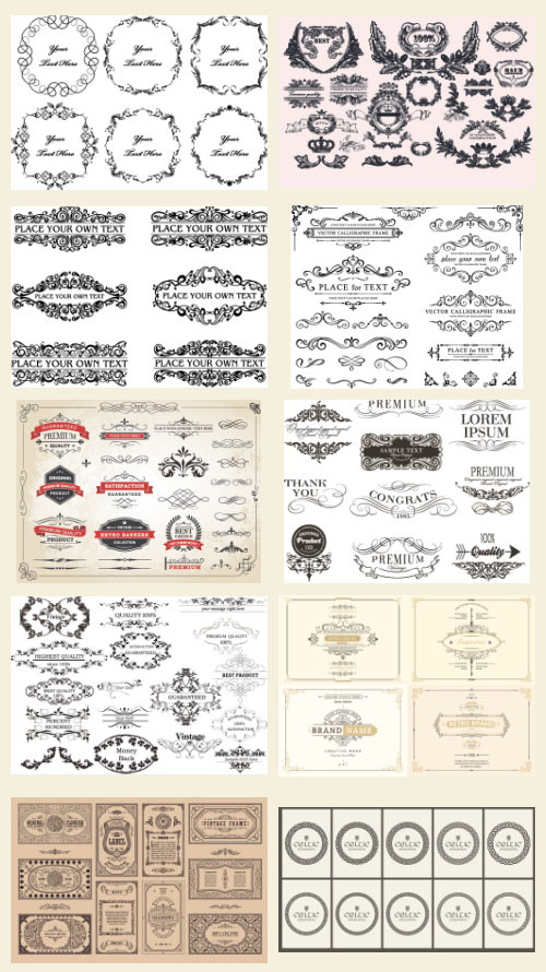 Ornamental Vintage Labels, Borders &amp; Design Elements 181xAI