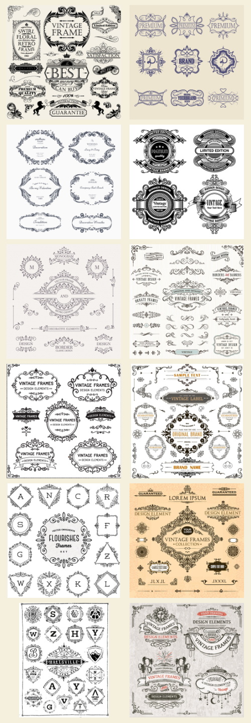 Ornamental Vintage Labels, Borders &amp; Design Elements 181xAI